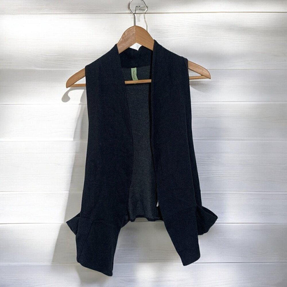 Final Touch Lightweight Sleeveless Wrap Vest Black Knit Jersey Racer Back Sz Sm
